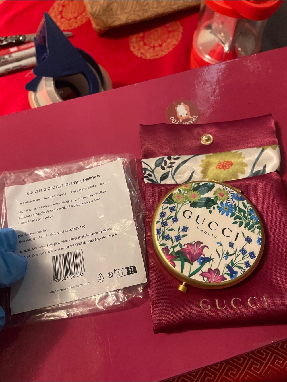 Gucci Floral Compact Mirror in White, Pink, Blue and Green - Picture 16 of 17